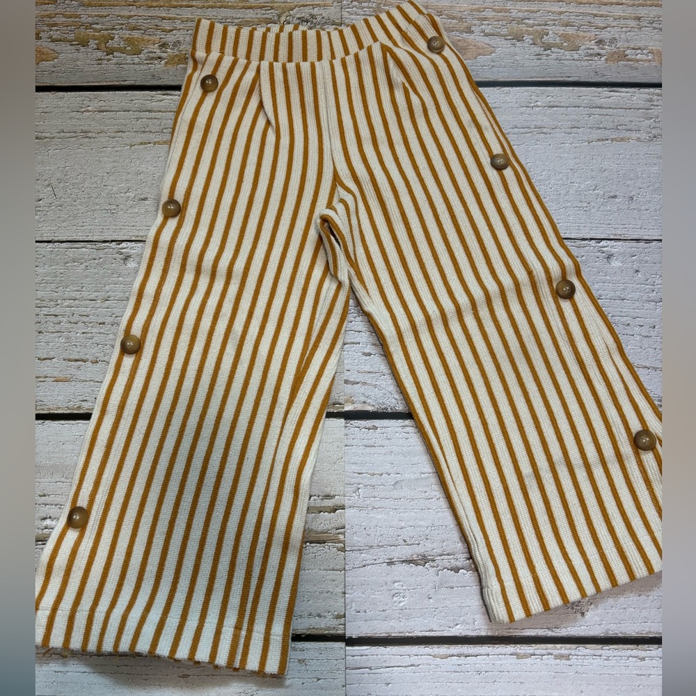 Zara Cream and Brown Striped Knit Wide Leg Pants